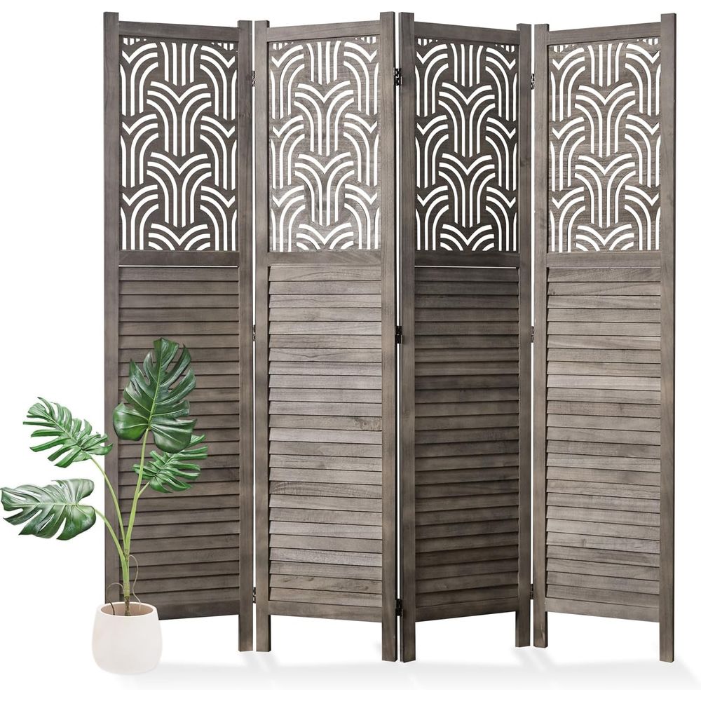 Room Divider Screen - فاصل غرفة خشبي منحوت بأربعة ألواح