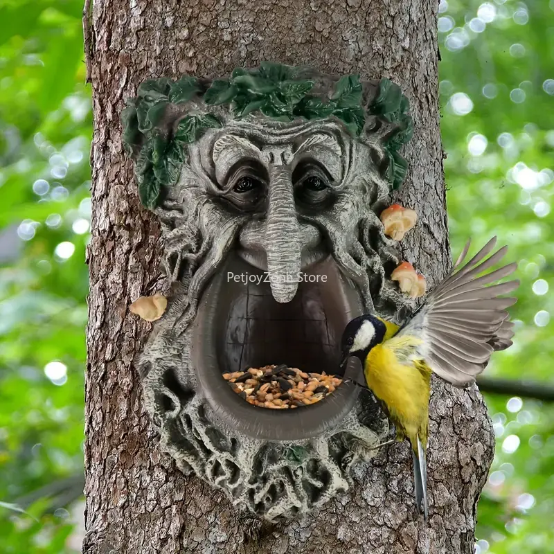 Home Decor Statue - مغذي طيور بتصميم وجه شجرة للفناء