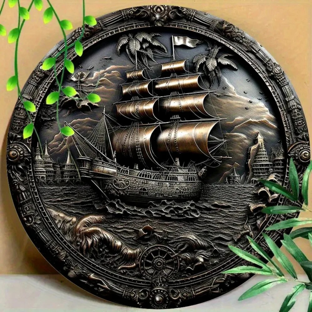Home Decor Nautical - لوحة فنية جدارية معدنية لسفينة القراصنة