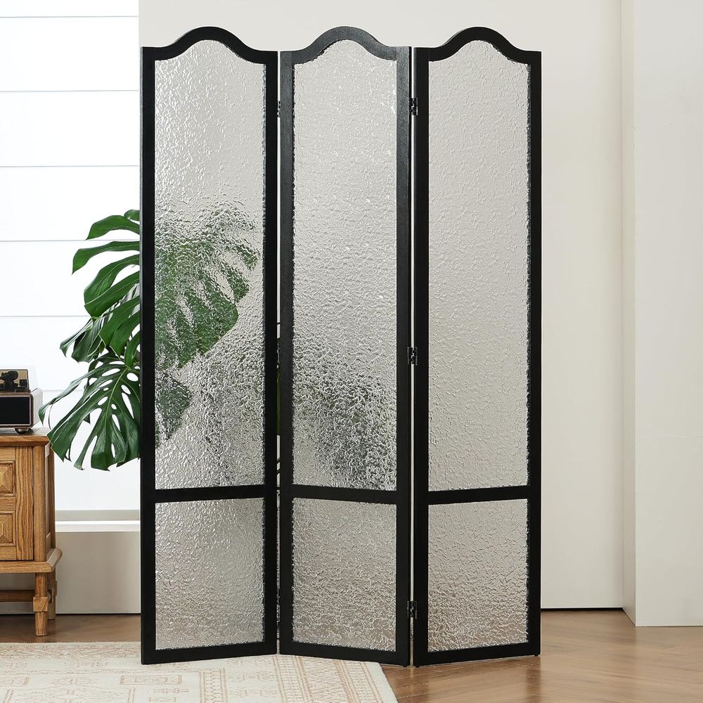 Room Divider Screen - فاصل غرفة أكريليك أسود بثلاثة ألواح،
