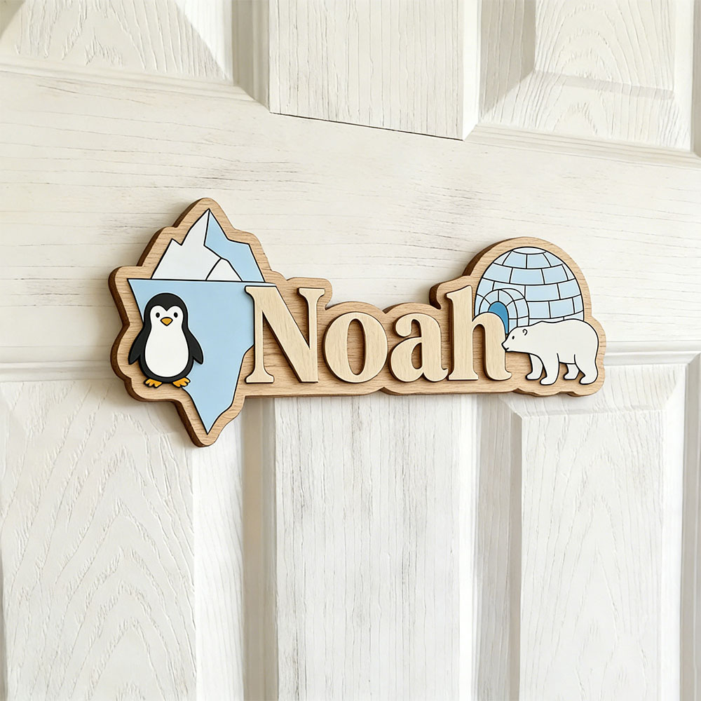 Home Decor Wall Pictures - لوحة خشبية مخصصة بتصميم البطريق القطبي