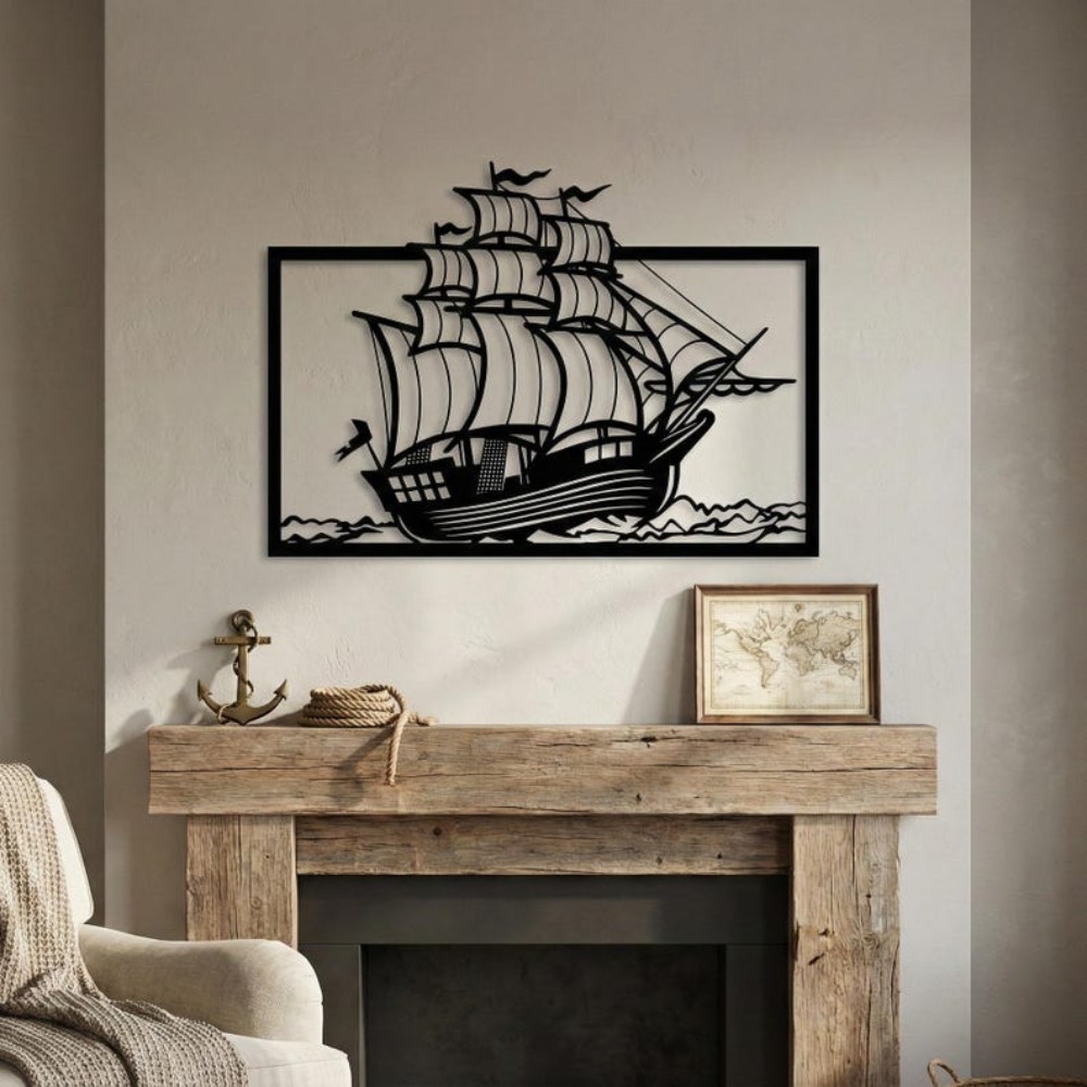 Home Decor Nautical - لوحة جدارية معدنية على شكل قارب
