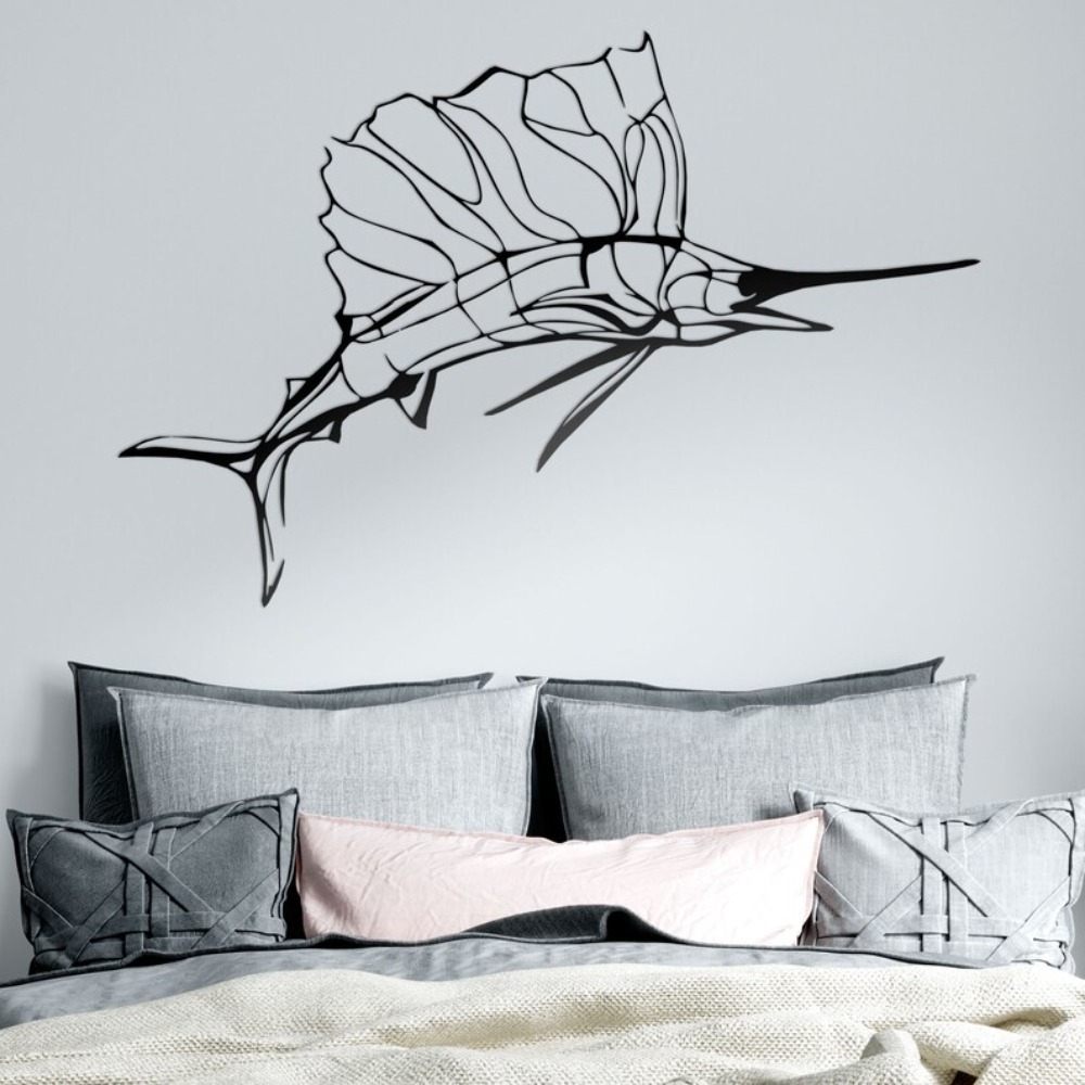 Home Decor Nautical - لوحة جدارية معدنية بتصميم سمكة السيف