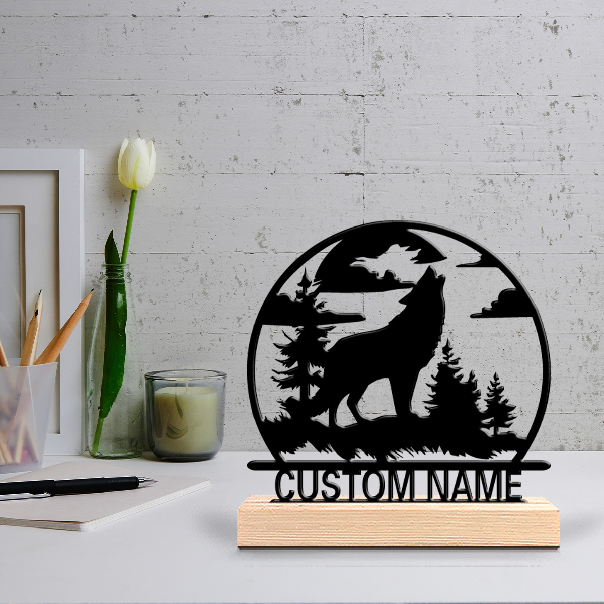 Home Decor Statue - تمثال ذئب معدني مخصص مع قاعدة