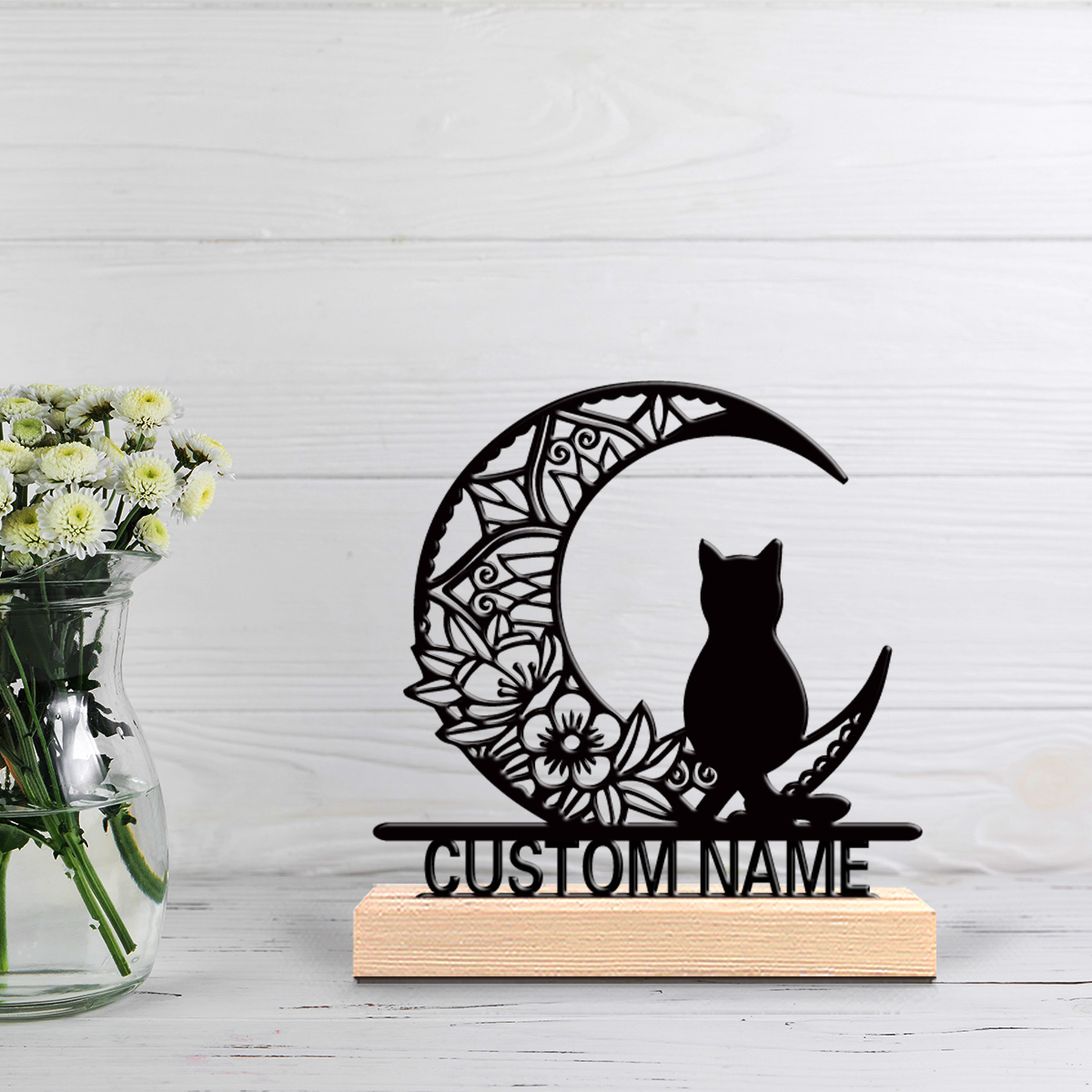 Home Decor Statue - قطعة واحدة، تمثال قط القمر التجريدي