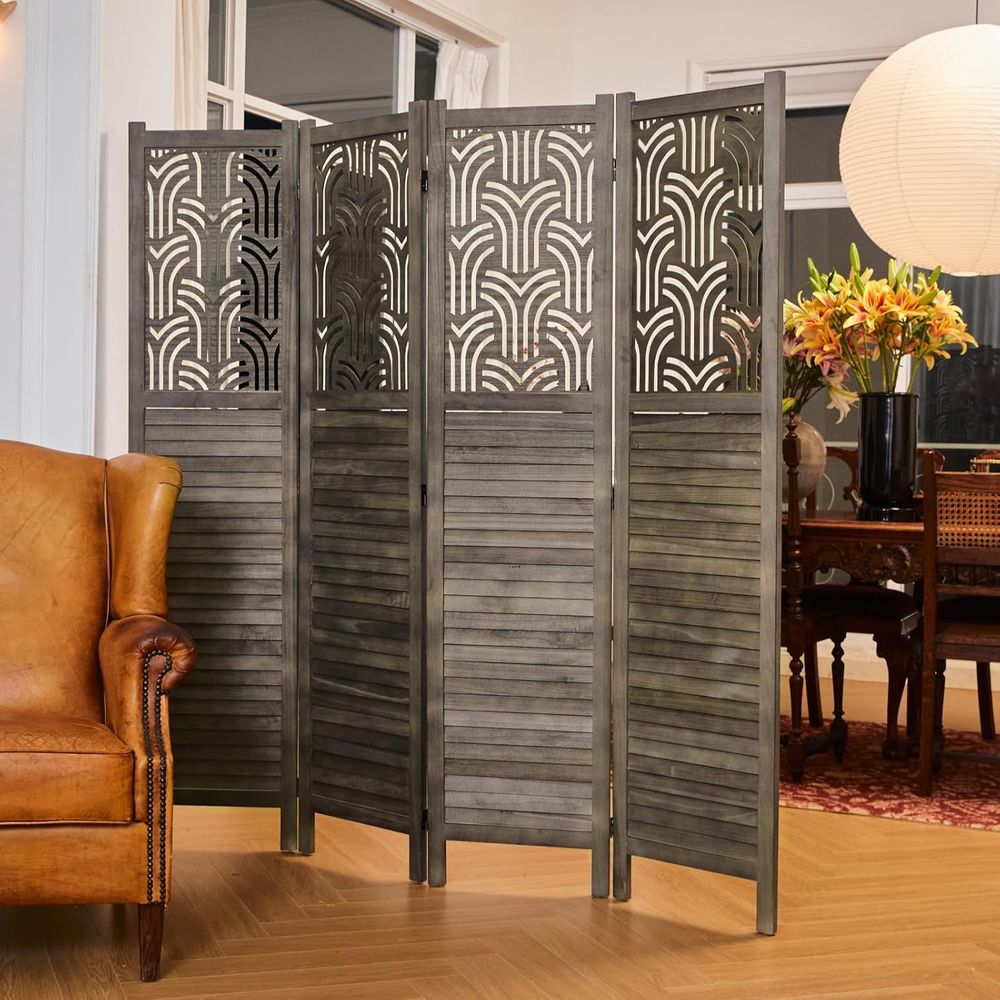 فاصل غرفة خشبي منحوت بأربعة أل - مراجعة Room Divider Screen وسعره