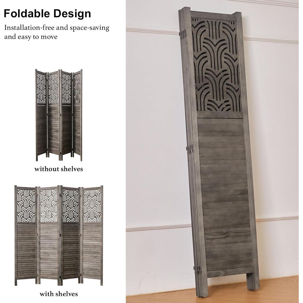 فاصل غرفة خشبي منحوت بأربعة أل - مراجعة Room Divider Screen وسعره