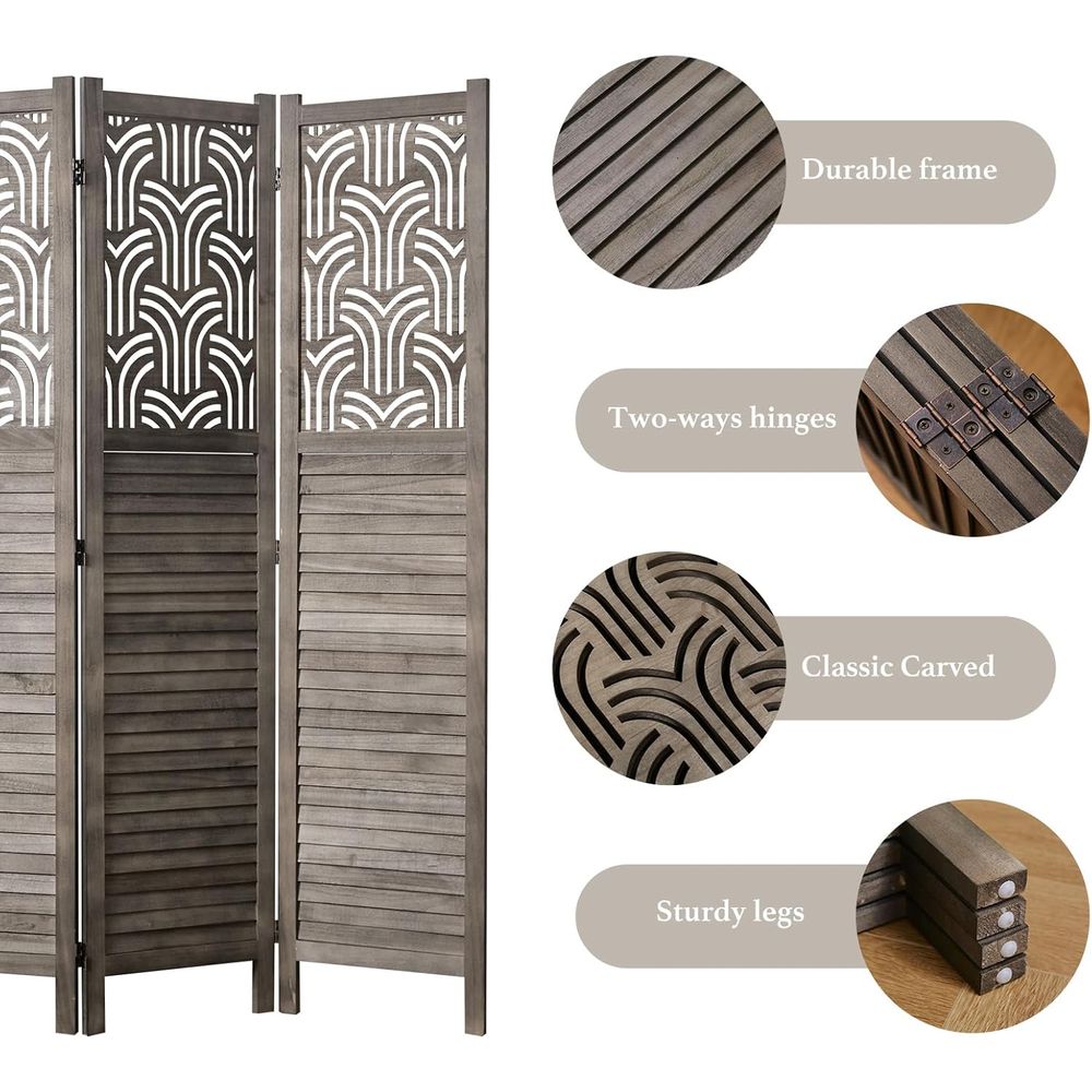 فاصل غرفة خشبي منحوت بأربعة أل - مراجعة Room Divider Screen وسعره