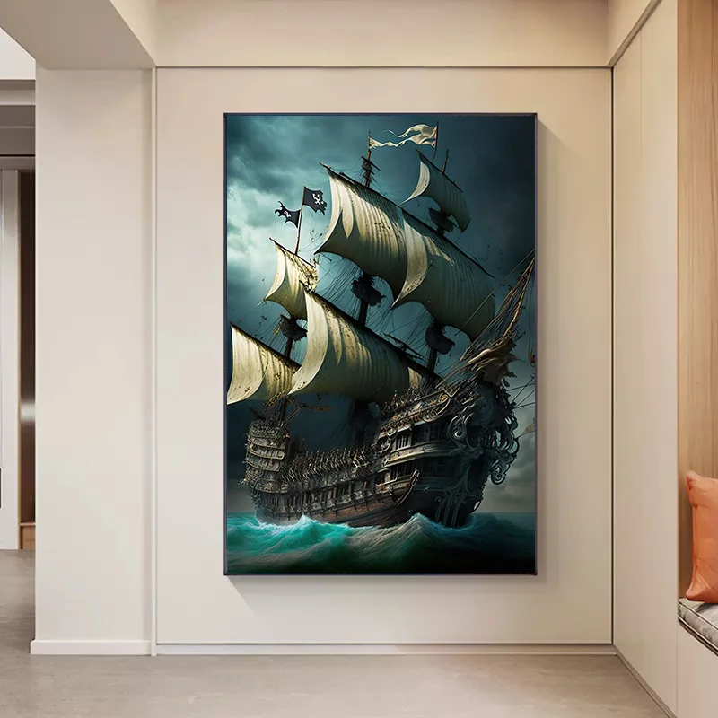 لوحة فنية تجريدية لسفينة قرصان - مراجعة Home Decor Nautical وسعره