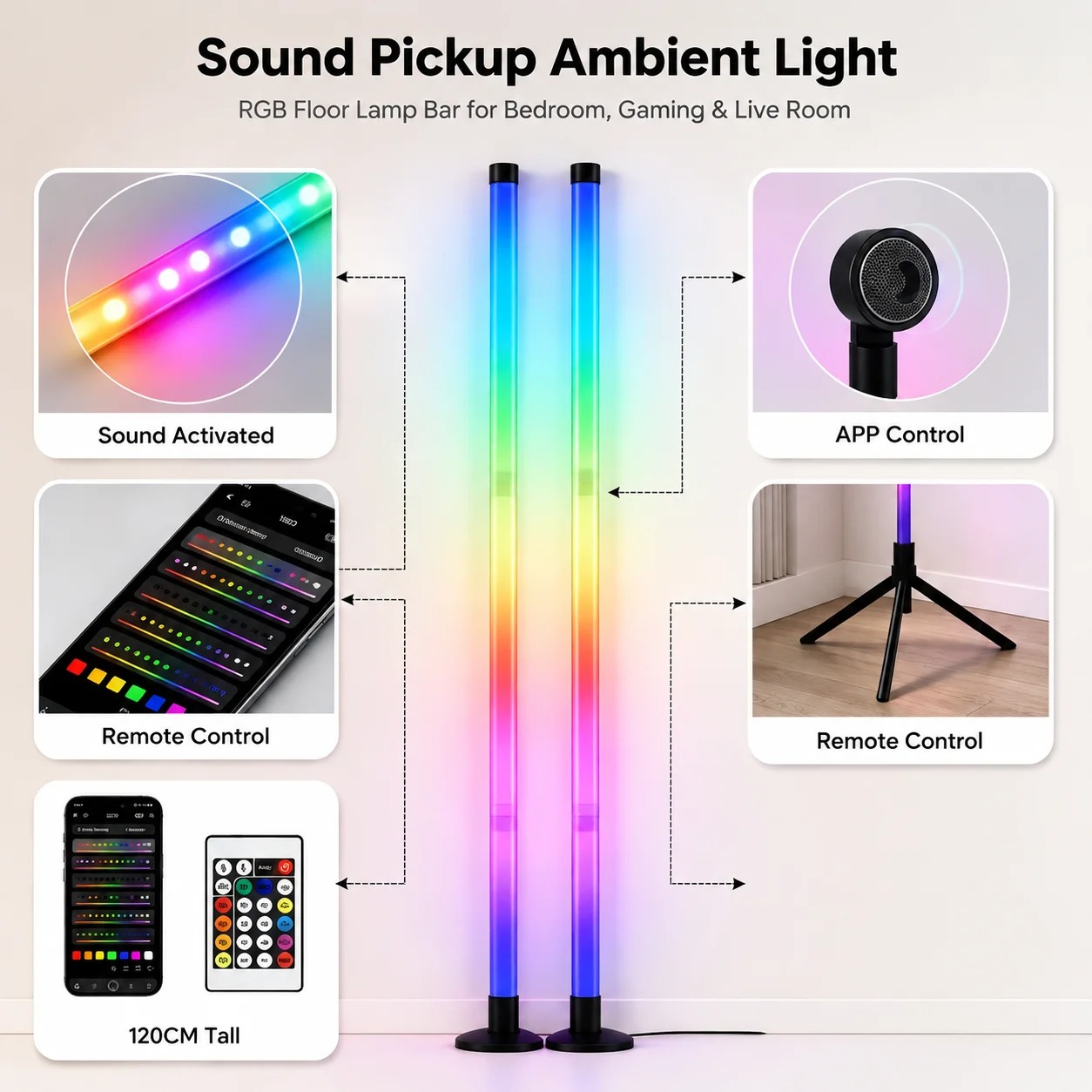 قطعتان من مصباح أرضي RGB بطول  - مراجعة Home Decor Light وسعره